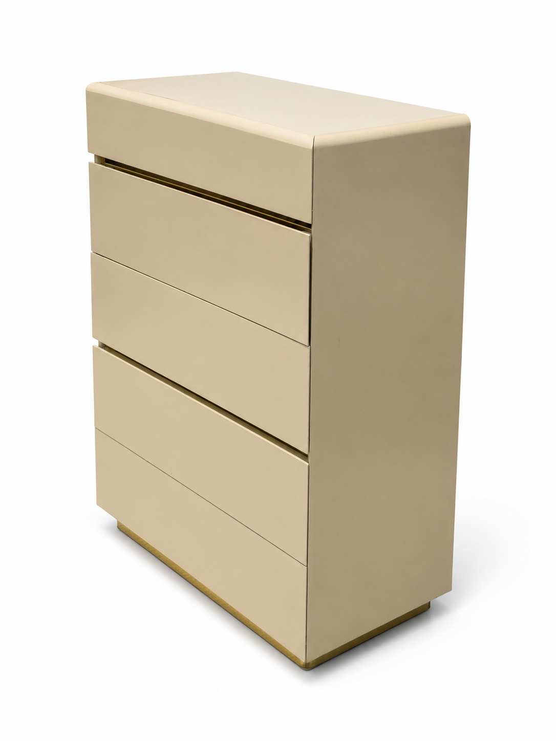 Vintage Lane Postmodern Tallboy Dresser Chest in Cream Lacquer with Brass Accents c.1985