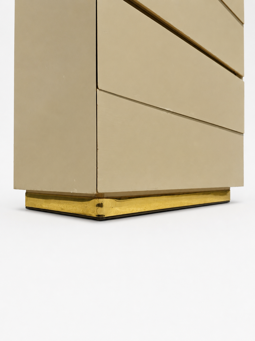 Vintage Lane Postmodern Tallboy Dresser Chest in Cream Lacquer with Brass Accents c.1985