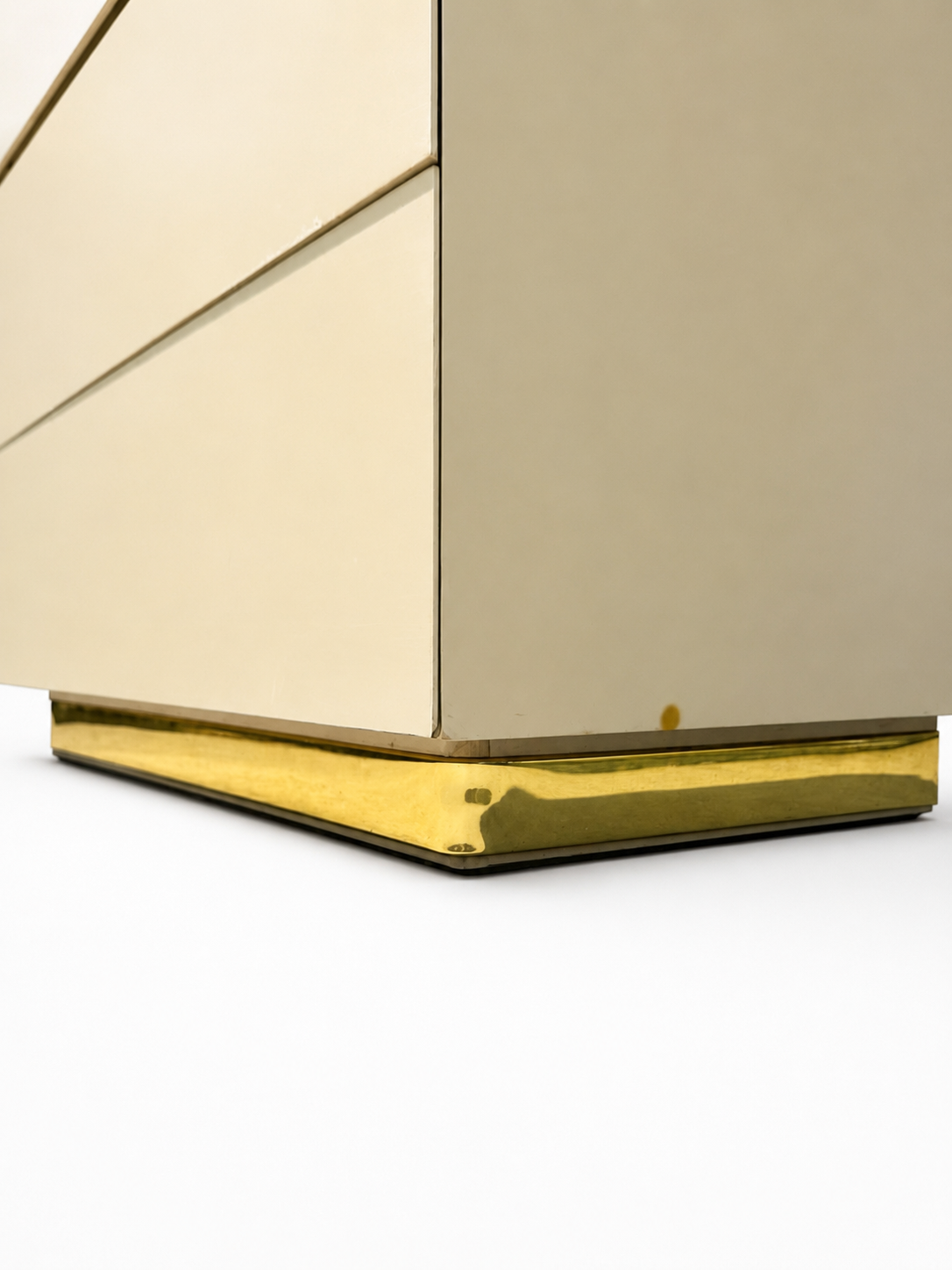 Vintage Lane Postmodern Tallboy Dresser Chest in Cream Lacquer with Brass Accents c.1985