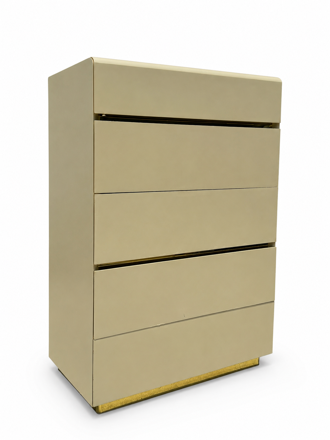 Vintage Lane Postmodern Tallboy Dresser Chest in Cream Lacquer with Brass Accents c.1985