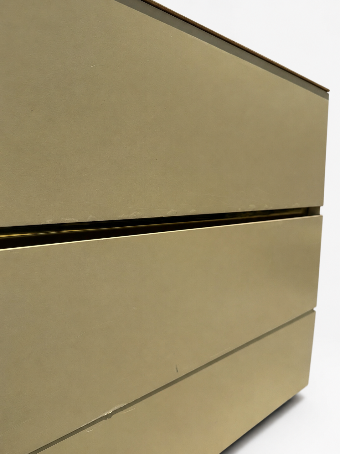 Vintage Lane Postmodern Tallboy Dresser Chest in Cream Lacquer with Brass Accents c.1985