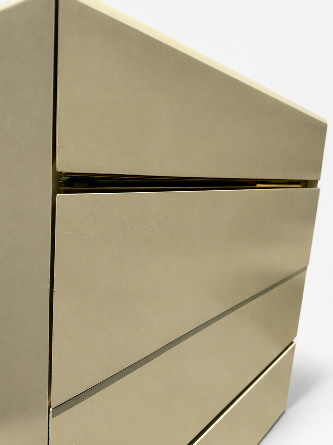 Vintage Lane Postmodern Tallboy Dresser Chest in Cream Lacquer with Brass Accents c.1985
