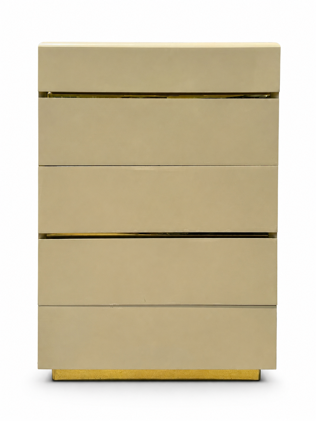 Vintage Lane Postmodern Tallboy Dresser Chest in Cream Lacquer with Brass Accents c.1985